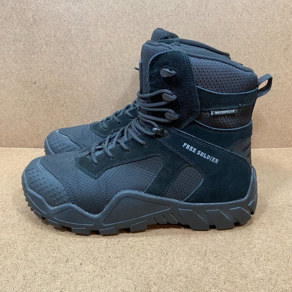 Free Soldier Mens Tactical Waterproof Boots Size 9.5 Black Hiking Combat Shoes